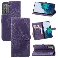 Embossing Imprint Mandala Flower Leather Wallet Case for Samsung Galaxy S21 Plus / S30 Plus - Purple