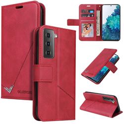 GQ.UTROBE Right Angle Silver Pendant Leather Wallet Phone Case for Samsung Galaxy S21 Plus / S30 Plus - Red