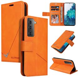 GQ.UTROBE Right Angle Silver Pendant Leather Wallet Phone Case for Samsung Galaxy S21 Plus / S30 Plus - Orange