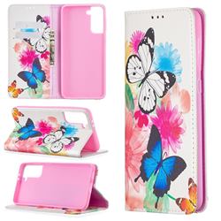 Flying Butterflies Slim Magnetic Attraction Wallet Flip Cover for Samsung Galaxy S21 Plus / S30 Plus