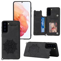Luxury Mandala Multi-function Magnetic Card Slots Stand Leather Back Cover for Samsung Galaxy S21 Plus - Black