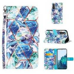 Green and Blue Stitching Color Marble Leather Wallet Case for Samsung Galaxy S21 Plus