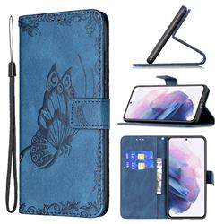 Binfen Color Imprint Vivid Butterfly Leather Wallet Case for Samsung Galaxy S21 Plus - Blue
