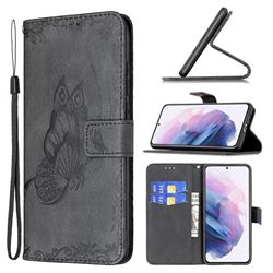 Binfen Color Imprint Vivid Butterfly Leather Wallet Case for Samsung Galaxy S21 Plus - Black