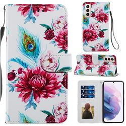 Peacock Flower Smooth Leather Phone Wallet Case for Samsung Galaxy S21 Plus