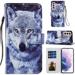 White Wolf Smooth Leather Phone Wallet Case for Samsung Galaxy S21 Plus