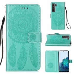 Embossing Dream Catcher Mandala Flower Leather Wallet Case for Samsung Galaxy S21 Plus - Green
