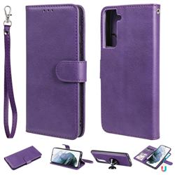 Retro Greek Detachable Magnetic PU Leather Wallet Phone Case for Samsung Galaxy S21 Plus - Purple