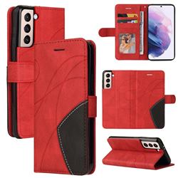 Luxury Two-color Stitching Leather Wallet Case Cover for Samsung Galaxy S21 Plus - Red