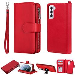 Retro Luxury Multifunction Zipper Leather Phone Wallet for Samsung Galaxy S21 Plus - Red