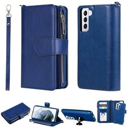 Retro Luxury Multifunction Zipper Leather Phone Wallet for Samsung Galaxy S21 Plus - Blue