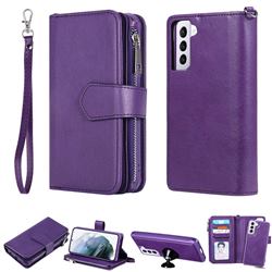 Retro Luxury Multifunction Zipper Leather Phone Wallet for Samsung Galaxy S21 Plus - Purple