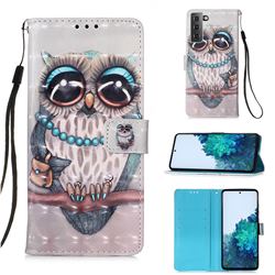 Sweet Gray Owl 3D Painted Leather Wallet Case for Samsung Galaxy S21 Plus