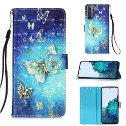 Gold Butterfly 3D Painted Leather Wallet Case for Samsung Galaxy S21 Plus