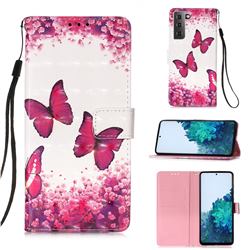 Rose Butterfly 3D Painted Leather Wallet Case for Samsung Galaxy S21 Plus