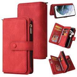 Luxury Multi-functional Zipper Wallet Leather Phone Case Cover for Samsung Galaxy S21 Plus - Red