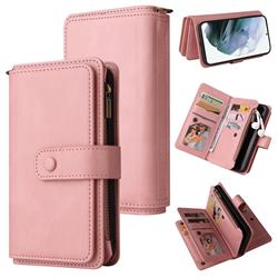 Luxury Multi-functional Zipper Wallet Leather Phone Case Cover for Samsung Galaxy S21 Plus - Pink