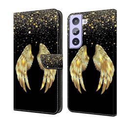 Golden Angel Wings Crystal PU Leather Protective Wallet Case Cover for Samsung Galaxy S21 Plus