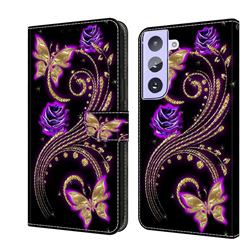 Purple Flower Butterfly Crystal PU Leather Protective Wallet Case Cover for Samsung Galaxy S21 Plus