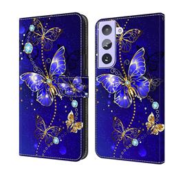 Blue Diamond Butterfly Crystal PU Leather Protective Wallet Case Cover for Samsung Galaxy S21 Plus