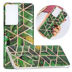 Green Rhombus Galvanized Rose Gold Marble Phone Back Cover for Samsung Galaxy S21 Ultra / S30 Ultra