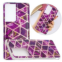 Purple Rhombus Galvanized Rose Gold Marble Phone Back Cover for Samsung Galaxy S21 Ultra / S30 Ultra