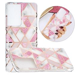 Pink Rhombus Galvanized Rose Gold Marble Phone Back Cover for Samsung Galaxy S21 Ultra / S30 Ultra