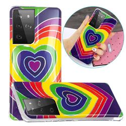 Rainbow Heart Painted Galvanized Electroplating Soft Phone Case Cover for Samsung Galaxy S21 Ultra / S30 Ultra