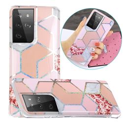 Pink Marble Painted Galvanized Electroplating Soft Phone Case Cover for Samsung Galaxy S21 Ultra / S30 Ultra