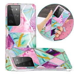 Triangular Marble Painted Galvanized Electroplating Soft Phone Case Cover for Samsung Galaxy S21 Ultra / S30 Ultra