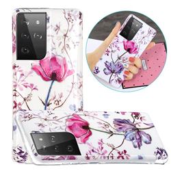 Magnolia Painted Galvanized Electroplating Soft Phone Case Cover for Samsung Galaxy S21 Ultra / S30 Ultra