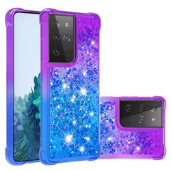 Rainbow Gradient Liquid Glitter Quicksand Sequins Phone Case for Samsung Galaxy S21 Ultra - Purple Blue
