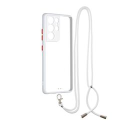 Necklace Cross-body Lanyard Strap Cord Phone Case Cover for Samsung Galaxy S21 Ultra - White