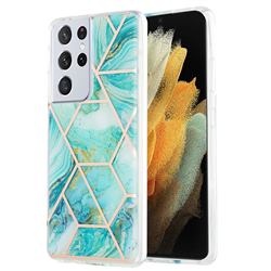 Blue Sea Marble Pattern Galvanized Electroplating Protective Case Cover for Samsung Galaxy S21 Ultra