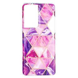 Purple Dream Triangle Painted Marble Electroplating Protective Case for Samsung Galaxy S21 Ultra