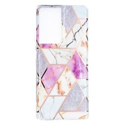 Purple and White Painted Marble Electroplating Protective Case for Samsung Galaxy S21 Ultra