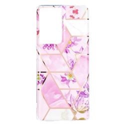 Purple Flower Painted Marble Electroplating Protective Case for Samsung Galaxy S21 Ultra