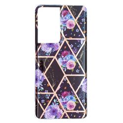 Black Flower Painted Marble Electroplating Protective Case for Samsung Galaxy S21 Ultra