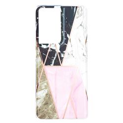 Pink and Black Painted Marble Electroplating Protective Case for Samsung Galaxy S21 Ultra