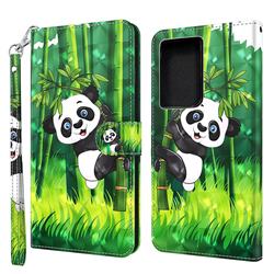 Climbing Bamboo Panda 3D Painted Leather Wallet Case for Samsung Galaxy S21 Ultra / S30 Ultra