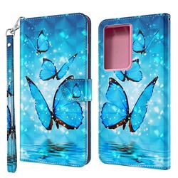 Blue Sea Butterflies 3D Painted Leather Wallet Case for Samsung Galaxy S21 Ultra / S30 Ultra
