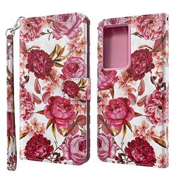 Red Flower 3D Painted Leather Wallet Case for Samsung Galaxy S21 Ultra / S30 Ultra