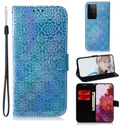 Laser Circle Shining Leather Wallet Phone Case for Samsung Galaxy S21 Ultra / S30 Ultra - Blue