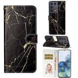 Black Gold Marble PU Leather Wallet Case for Samsung Galaxy S21 Ultra / S30 Ultra