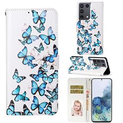 Blue Vivid Butterflies PU Leather Wallet Case for Samsung Galaxy S21 Ultra / S30 Ultra