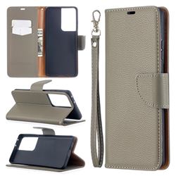 Classic Luxury Litchi Leather Phone Wallet Case for Samsung Galaxy S21 Ultra / S30 Ultra - Gray