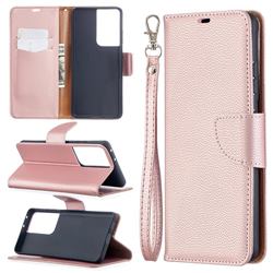 Classic Luxury Litchi Leather Phone Wallet Case for Samsung Galaxy S21 Ultra / S30 Ultra - Golden