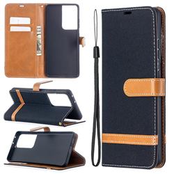 Jeans Cowboy Denim Leather Wallet Case for Samsung Galaxy S21 Ultra / S30 Ultra - Black