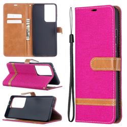 Jeans Cowboy Denim Leather Wallet Case for Samsung Galaxy S21 Ultra / S30 Ultra - Rose