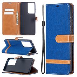 Jeans Cowboy Denim Leather Wallet Case for Samsung Galaxy S21 Ultra / S30 Ultra - Sapphire